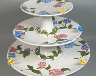 3 Tiered Hydrangea And Butterfly Cupcake Server