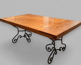 Country Style Dining Table With Green Painted Iron Scrolled Legs