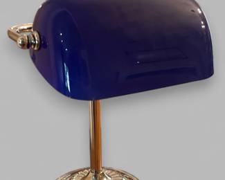 Blue Glass Bankers Lamp