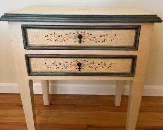 Floral Painted Two Drawer Side Table