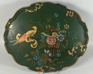 Painted Wood Tray In Dark Green