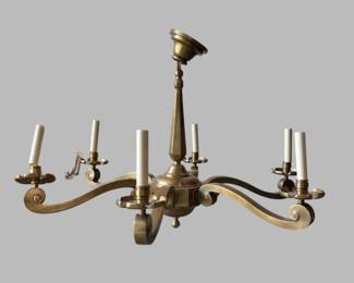 Gold Toned Six Arm Chandelier With Lampshades