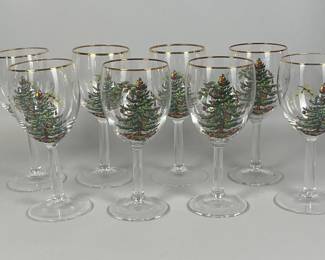 Set Of (8) Spode Christmas Tree Wine Glasses