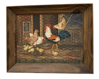 Wood Framed Rooster Original Oil Painting