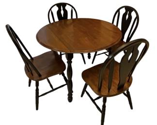Wood Round Drop Leaf Table 4 Chairs