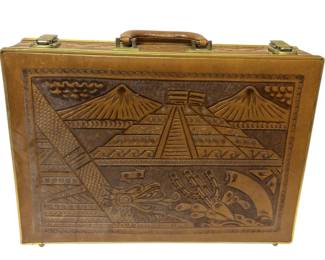 Vintage Hand Tooled Hard Leather Briefcase