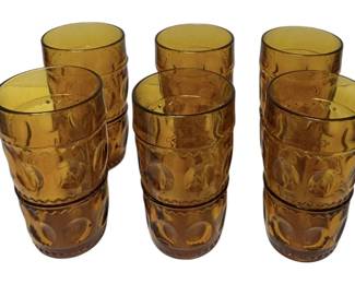 6 Vintage Amber Ice Tea Glasses
