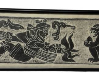 Vintage Mayan Aztec E Canul Temple Rubbing