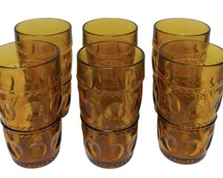 6 Vintage Amber Ice Tea Glasses