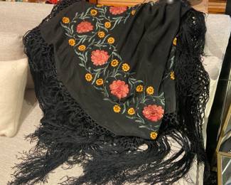 hand embroidered silk shawl, table cloth