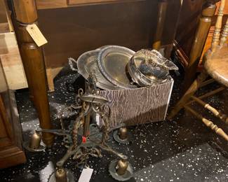 antique, vintage chandeliers, silver plated silverware, table