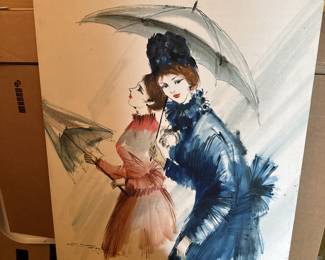 2 Women with Umbrellas Art
