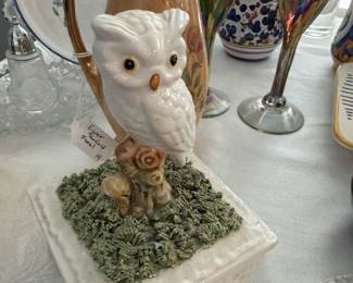 Owl on Spaghetti Grass Trinket Box