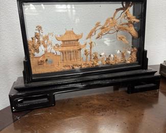 Asian Wood Art with tiny cranes