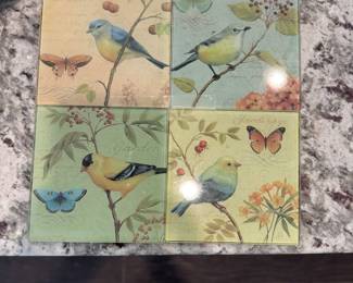 4 Glass Bird Tiles
