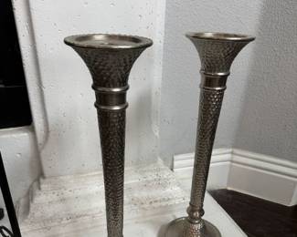 Stainless Hammered Tall Candle Holders