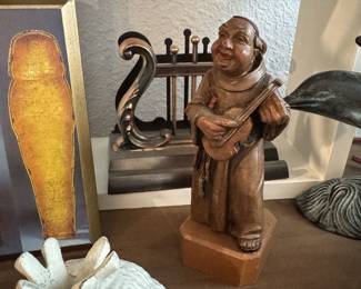 Wood Monk and Copper Tone Lyre Napkin Holder