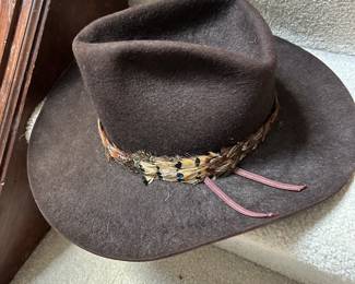 Resistol Self Conforming Round Up Edition 7 1/8” Brown Cowboy Hat w/ Feathers