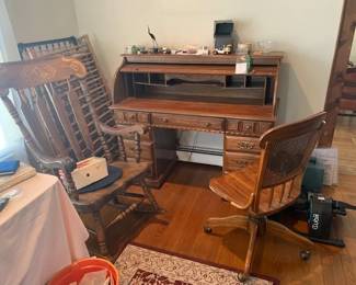 Roll Top Desk - with Chair - / Rocking Chair