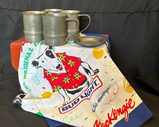 Budweiser Spuds McKenzie Bandana And Spandia Tenn Pewter Mugs