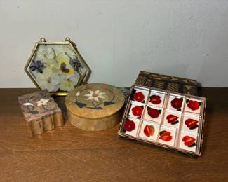 Stone Trinket Boxes And MinNehune Flower Placecard Holders