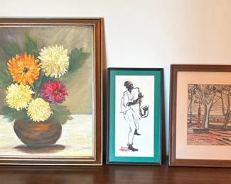 Original Floral Painting And Two Prints