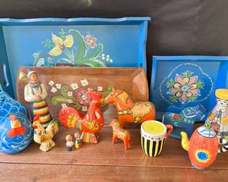 Swedish Painted Wood Horses Serving Trays and More