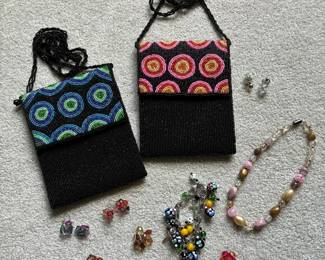Glass Bead Necklace Bracelet And Earrings