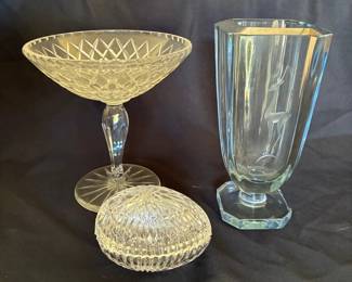 Strombergshyttan Stag Vase And Footed Crystal Dish