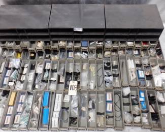 LOT OF 3 AKRO MILS STEEL PARTS CABINETS WITH CONTENTS INCLUDED