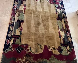 Tufenkian Gerooz Border Tibetan Rug Hand Woven 100% Wool with Handtied Knotted Fringe