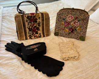 Vintage purses, gloves