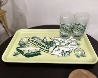 Vintage Lansing & East Lansing tray / glasses