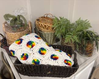 Hand made throw, plants, baskets