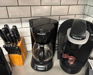 Keurig, coffee pot, knife block