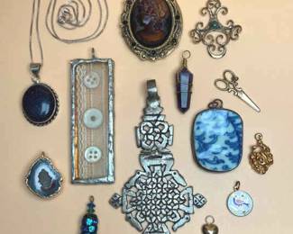 Pendants Sterling, Blue Sandstone, Amethyst, Cloisonne