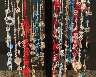 Tatted Necklaces Patriotic Colors  Buttons