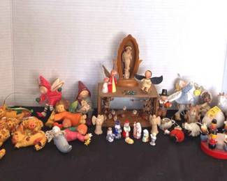 Tiny Ceramic Nativity, Ornaments, Wool Animals 