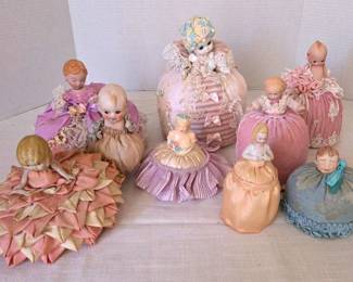 Childrens Half Doll Pincushions With Porcelain Heads