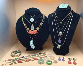 Asian Jewelry Jade, Quartz  Some Sterling