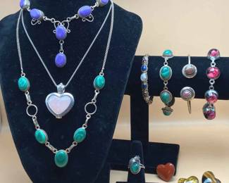 Colorful Sterling Silver Necklace, Bracelet, Ring 