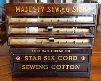 Antique American Thread Co. Sewing Display Cabinet