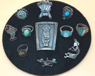 Native American Sterling Silver Rings, Pendants  Bolo