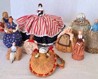 Antique Half Doll Pincushions Peasants  Americana