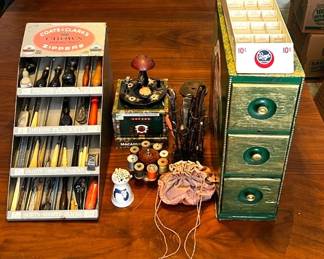 Antique Sewing  Crochet Tools With Storage