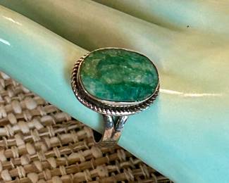 natural Emerald and sterling ring