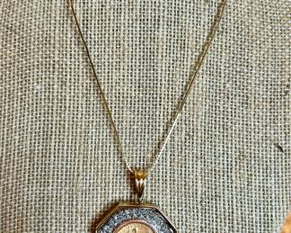 pave' diamond s & gold Bezel with 21k US coin pendant