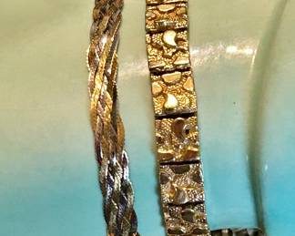 Nugget bracelet & braided gold bracelet