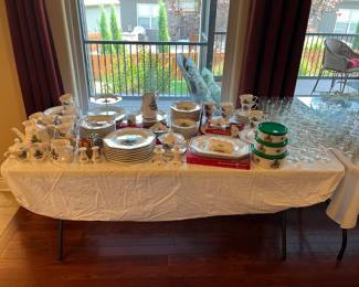 Christmas dishes and glassware.