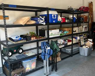 Miscellaneous garage items. Gardening supplies. Coolers. Extension cords.